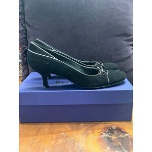 Stuart Weitzman Bobo Black Suede Kitten Heel Pumps Bow Accent Size 8 SS